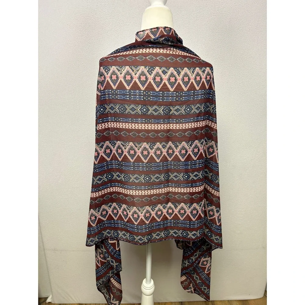 Boho Tribal Ethnic Womens OS Burgundy Geometric Silk Blend Wrap Scarf